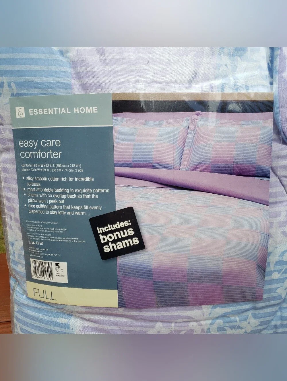 Essential Home Purple, Blue & White Floral Design FULL Comforter W/ Shams -KMART